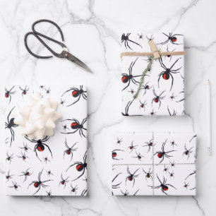 Red & Black Spider Muster Geschenkpapier Set