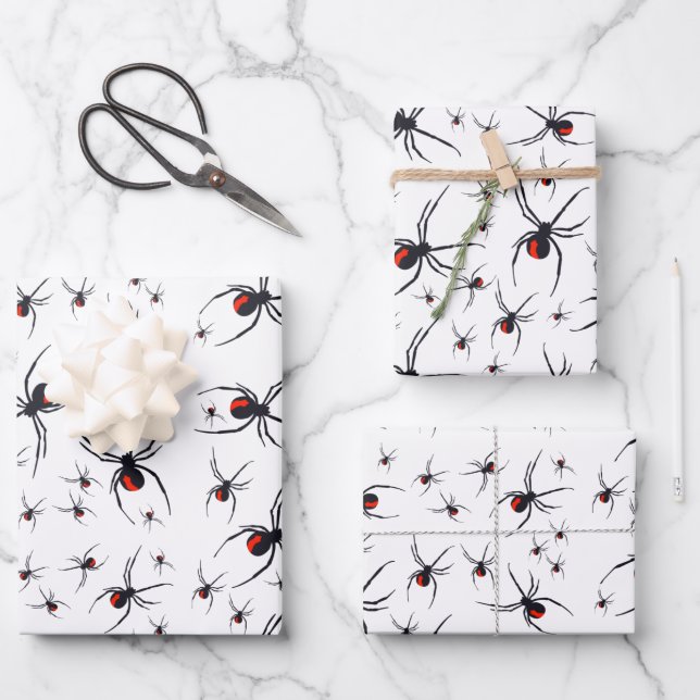 Red & Black Spider Muster Geschenkpapier Set (Vorderseite)