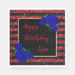 Red Black Stripes Glitzer Deep Blue Rose Geburtsta Serviette