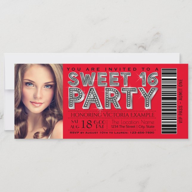 Red Black Sweet 16 Ticket Invitation (Devant)