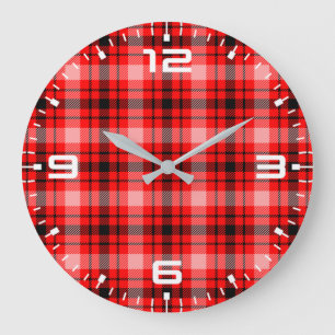 Red Black Tartan Checkered Kariert Pattern-24899 Große Wanduhr