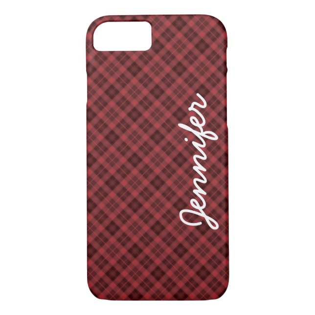 Red Black Tartan Karierter Personalisierter Name,  Case-Mate iPhone Hülle (Rückseite)