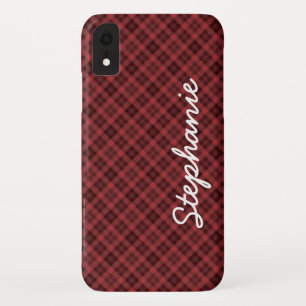 Red Black Tartan Plaid, Name, Retro Case-Mate iPhone Hülle