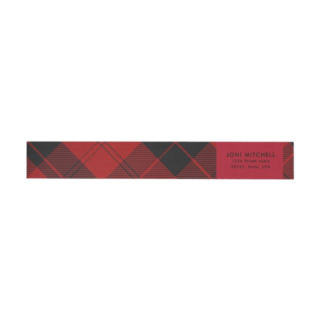 Red Black Tartan Weihnachts Custom Address Rundum-Adressaufkleber (Person)