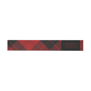 Red Black Tartan Weihnachts Custom Address Rundum-Adressaufkleber