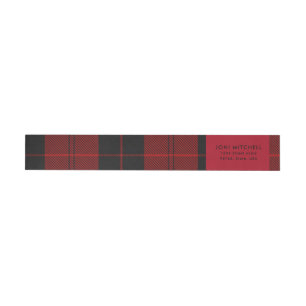 Red Black Tartan Weihnachts Custom Address Rundum-Adressaufkleber