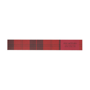 Red Black Tartan Weihnachts Custom Address Rundum-Adressaufkleber