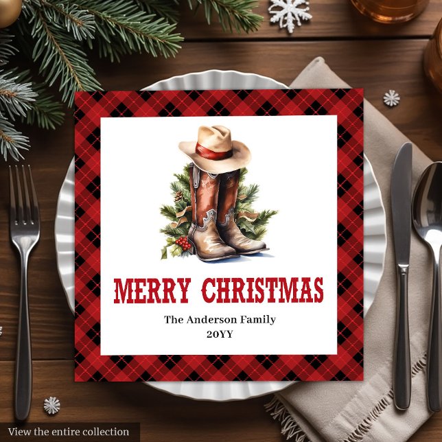 Red black tartan Western Christmas paper napkins Serviette (Western Christmas napkins red buffalo plaid tartan

)