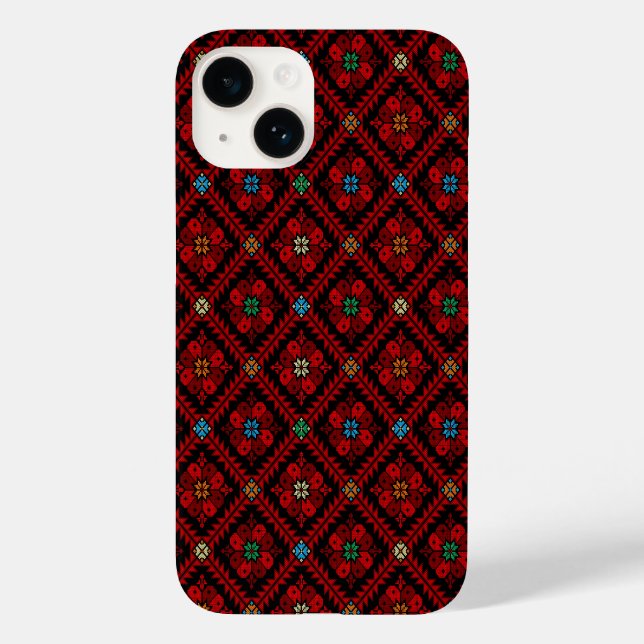 Red & Black Tatreez Arab Henna Case-Mate iPhone 14 Hülle (Rückseite)