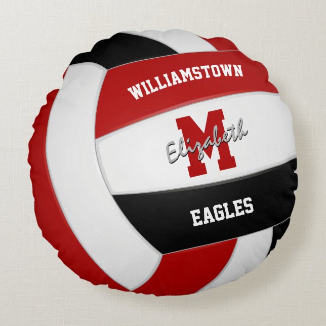 Red Black Team Farben Volleyball Geschenke Rundes Kissen (Vorderseite)