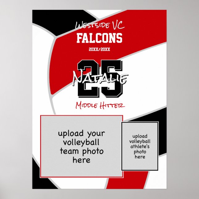 Red Black Team farbig Volleyball Team Foto Poster (Vorne)