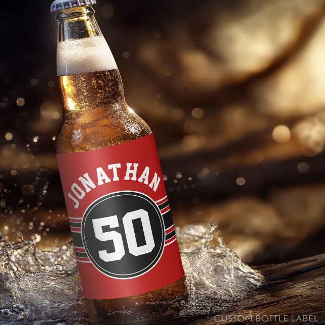 Red Black Team Jersey Fan Gear Name Number Bierflaschenetikett (Custom Beer Bottle Label)