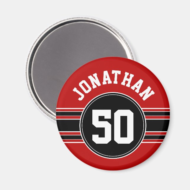 Red Black Team Jersey Fan Gear Name Number Magnet (Vorderseite/Rückseite)