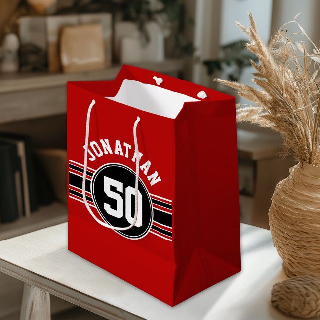 Red Black Team Jersey Fan Gear Name Number Mittlere Geschenktüte (Custom Gift Bag)