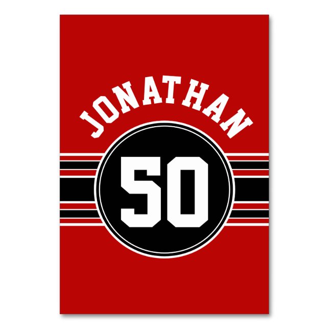 Red Black Team Jersey Fan Gear Name Number Tischnummer (Vorderseite)