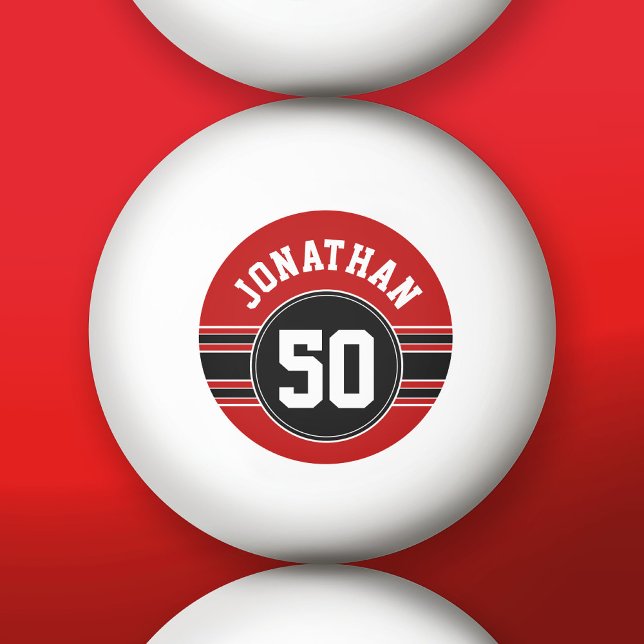 Red Black Team Jersey Fan Gear Name Number Tischtennisball (Custom Ping Pong Balls)