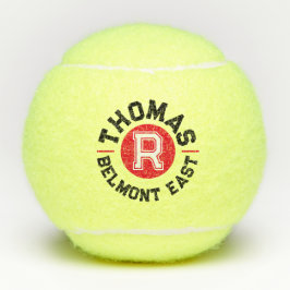 Red Black text Sport Custom Monogram Name and team Tennisbälle