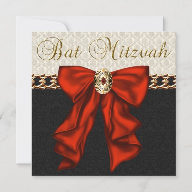 Red Black und Gold Bat Mitzvah Einladung (Vorderseite)