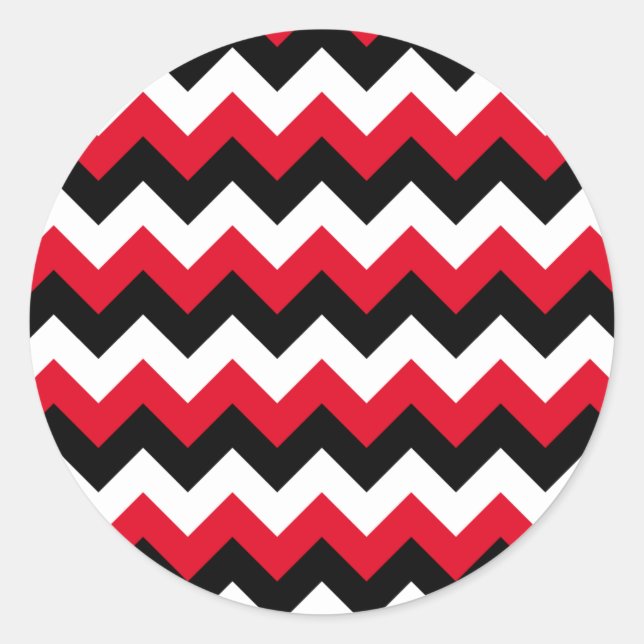 Red Black und White Zigzag Runder Aufkleber (Vorderseite)