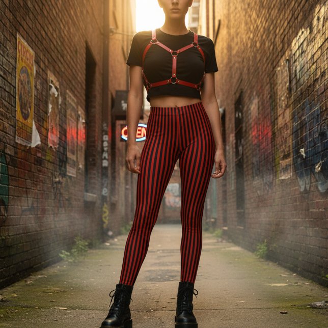 Red & Black Vertical Striped Leggings (Von Creator hochgeladen)