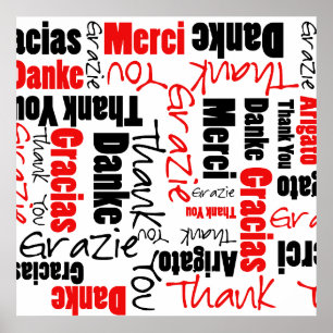 Red Black Vielen Dank Word Cloud Poster