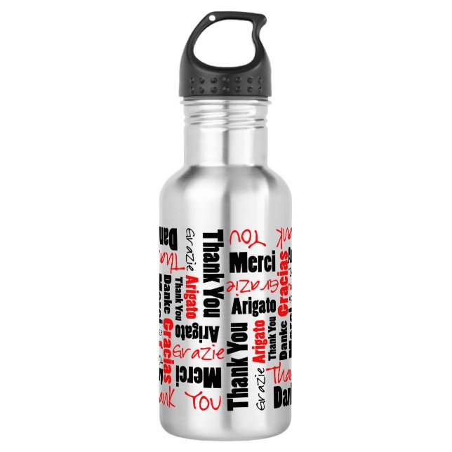 Red Black Vielen Dank Word Cloud Trinkflasche (Vorderseite)