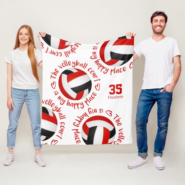 red black volleyball court happy place typography fleecedecke (Beispiel)