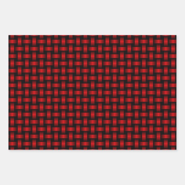 Red Black Weave Pattern Geschenkpapier Set (Vorderseite)