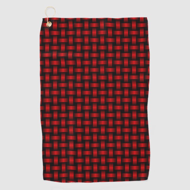 Red Black Weave Pattern Golfhandtuch (Vorderseite)