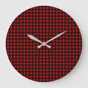 Red Black Weave Pattern Große Wanduhr