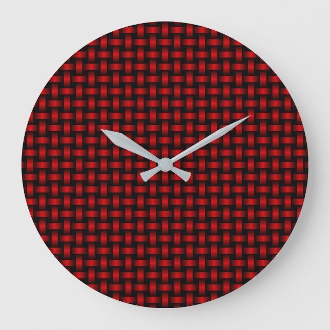 Red Black Weave Pattern Große Wanduhr (Vorderseite)