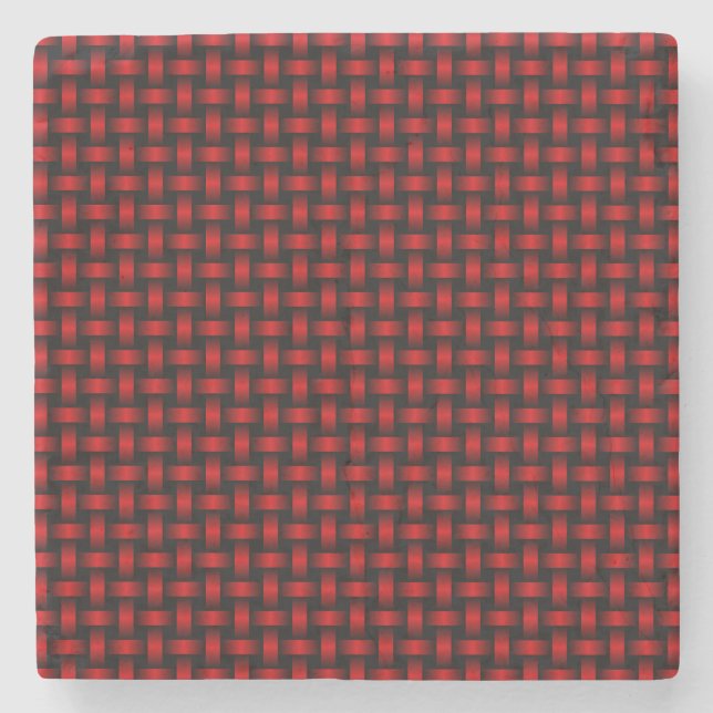 Red Black Weave Pattern Steinuntersetzer (Vorderseite)