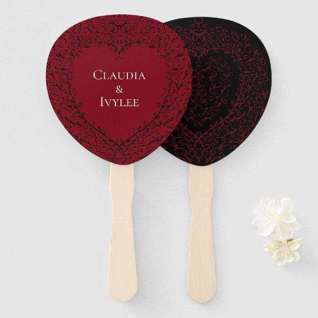 Red Black Wedding Gothic Herz Schönes Elegantes Fächer (Vorne und Hinten)