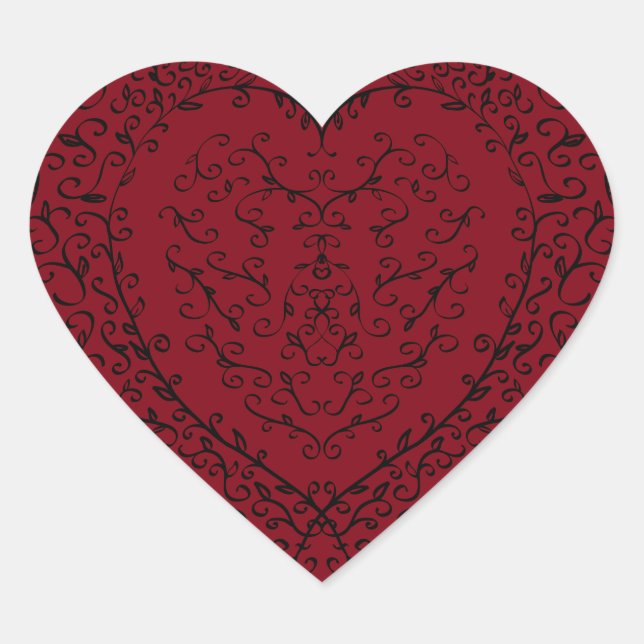 Red Black Wedding Gothic Herz Schönes Elegantes Herz-Aufkleber (Vorderseite)