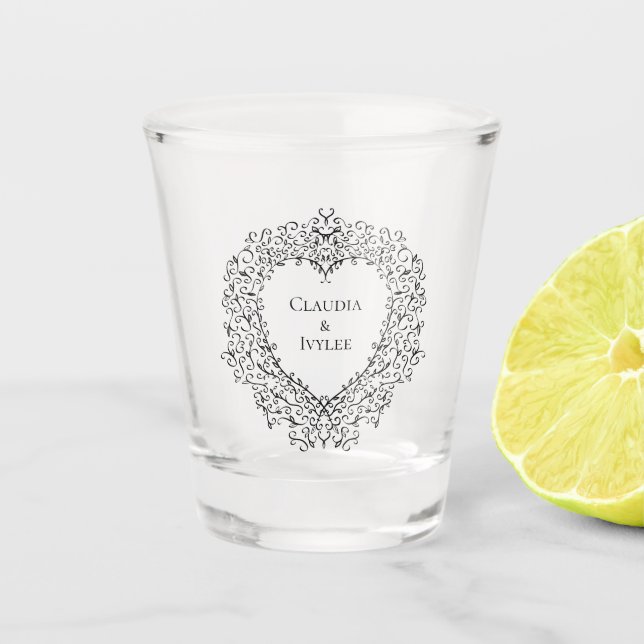 Red Black Wedding Gothic Herz Schönes Elegantes Schnapsglas (Vorderseite)