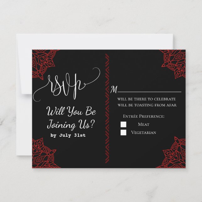 Red Black Wedding RSVP Card Karte (Vorderseite)