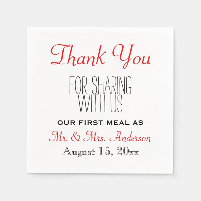 Red Black Wedding Vielen Dank Empfang Typografy Serviette (Vorderseite)