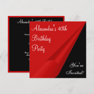 Red Black & White 40. Geburtstags-Party Einladung