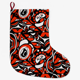 Red Black White Abstract Haida Face Native Art Großer Weihnachtsstrumpf
