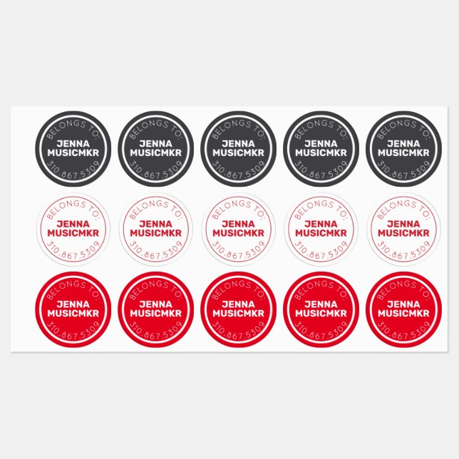 Red Black White Circle Adhesive / Waterproof Label Etiketten (Blatt)