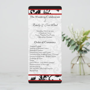 Red Black White Damask Swirl Wedding Programme