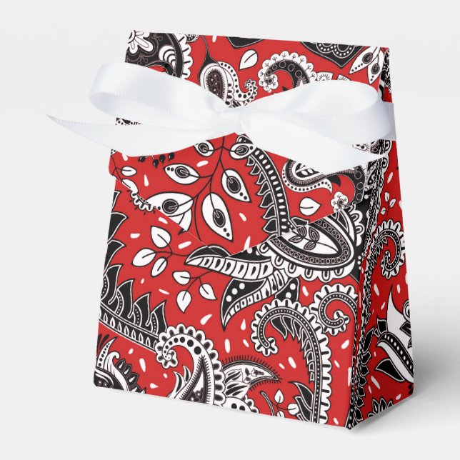 Red Black & White Floral Paisley Bohemisch Boho Geschenkschachtel (Vorderseite)