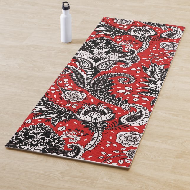 Red Black & White Floral Paisley Bohemisch Boho Yogamatte (Beispiel)
