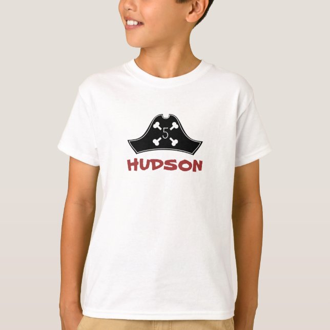 Red Black + White Girl's Pirate Geburtstag T-Shirt (Vorderseite)