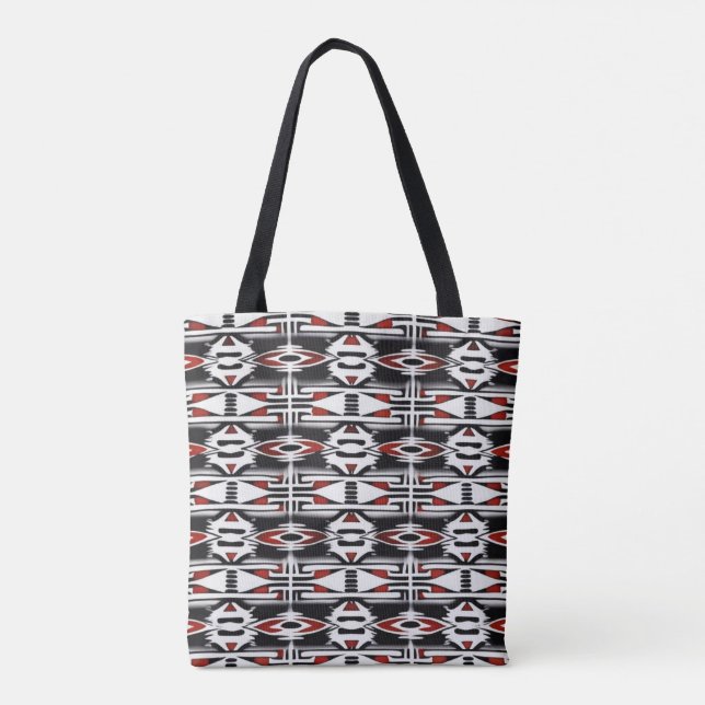 Red, Black & White Tribal Tapestry Tasche (Rückseite)