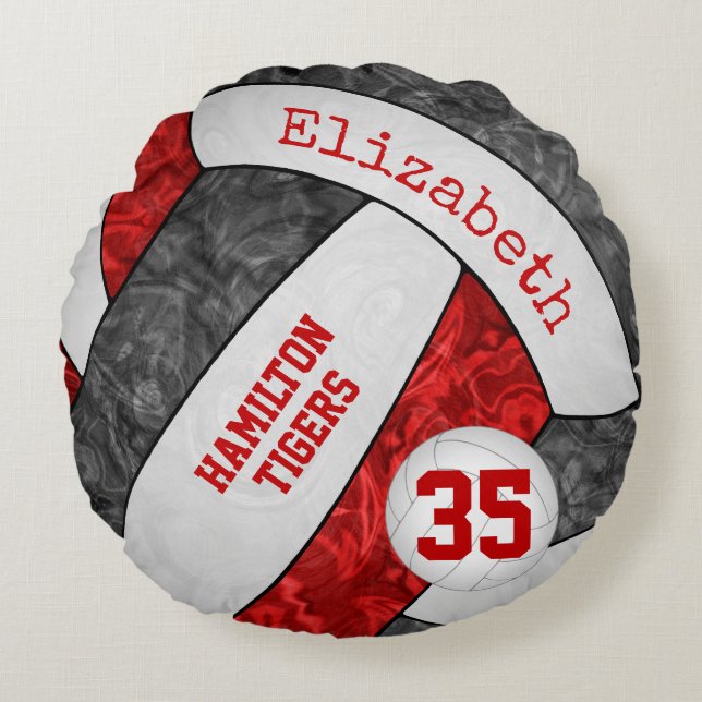 Red Black White Volleyball Colors Girls Rundes Kissen (Vorderseite)