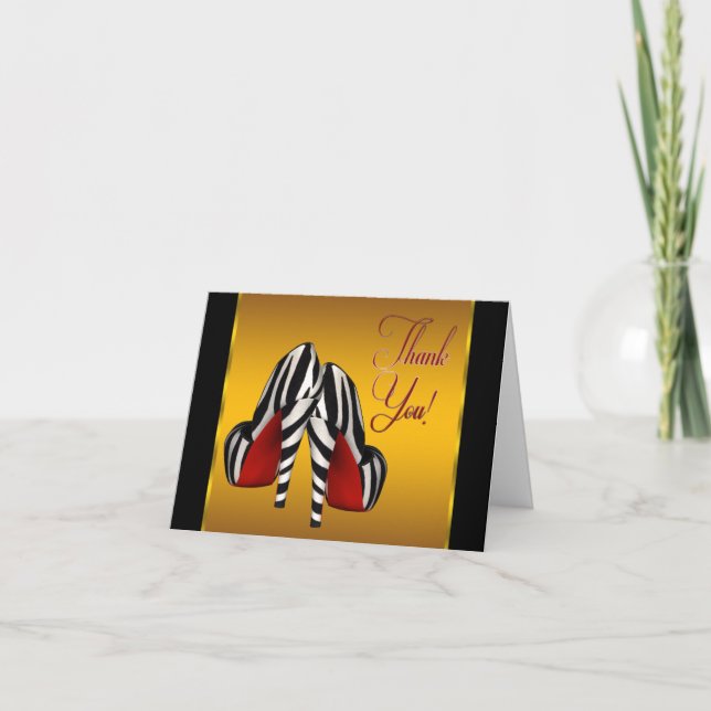 Red Black Yellow Gold Zebra High Heels Vielen Dank Dankeskarte (Vorderseite)