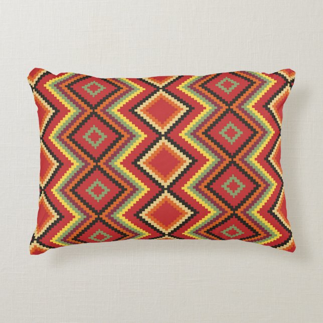 Red Black Yellow Native American Blanket Muster Dekokissen (Vorderseite)