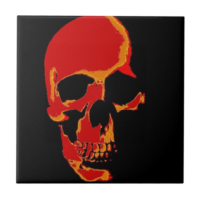 Red Black Yellow Pop Art Skull Keramik Tile Fliese (Vorderseite)