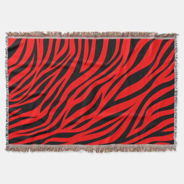 Red Black Zebra Stripes Print Decke (Vorderseite)